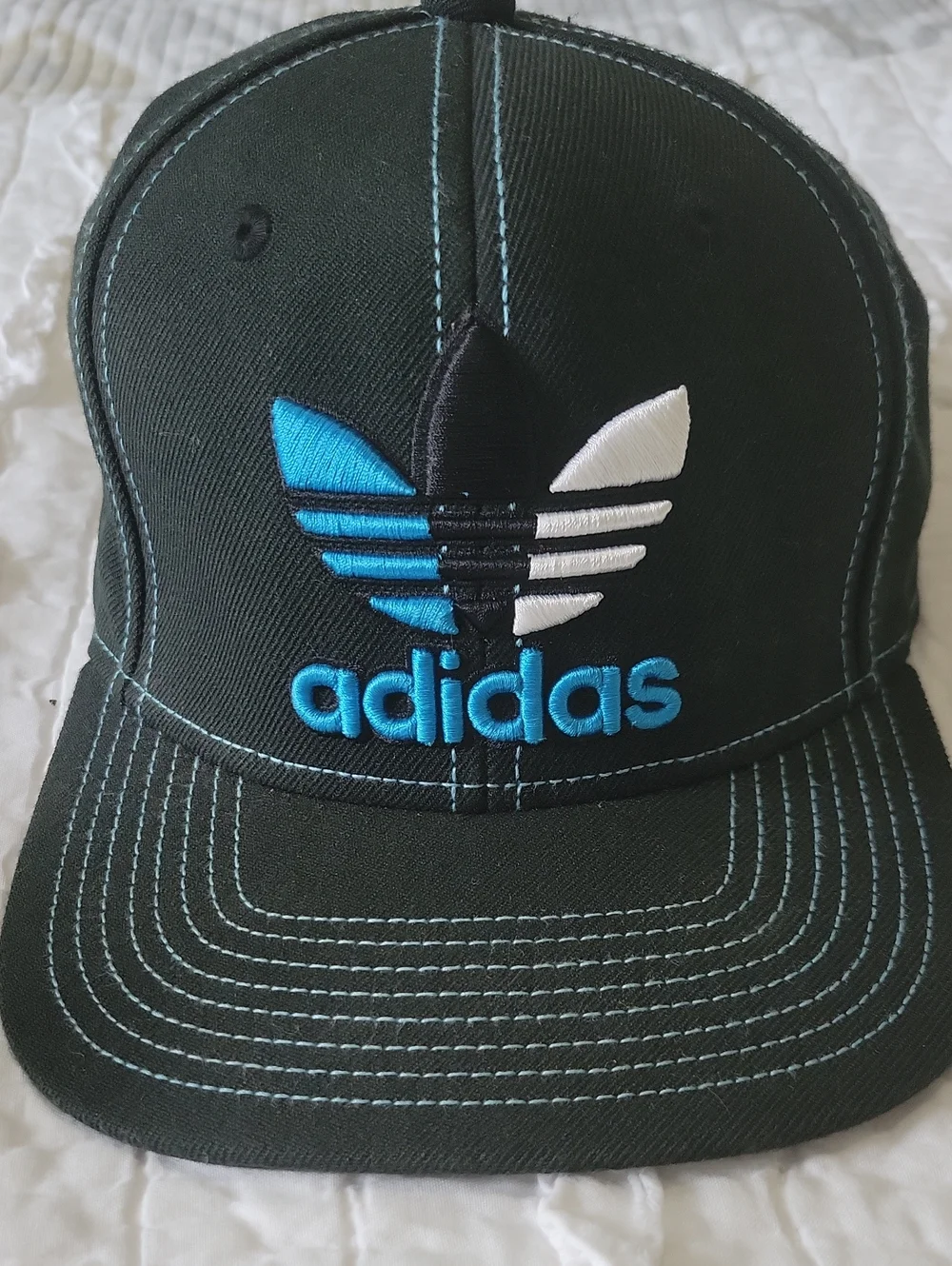 adidas Hat with Blue, White, & Black Trefoil Logo EUC Blue Stiches
